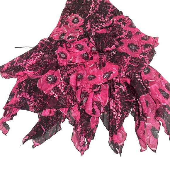 Lexus Women's Pink Black Silk Double Straps Floral Beaded Long Dress Size UK 10 - Picture 6 of 12